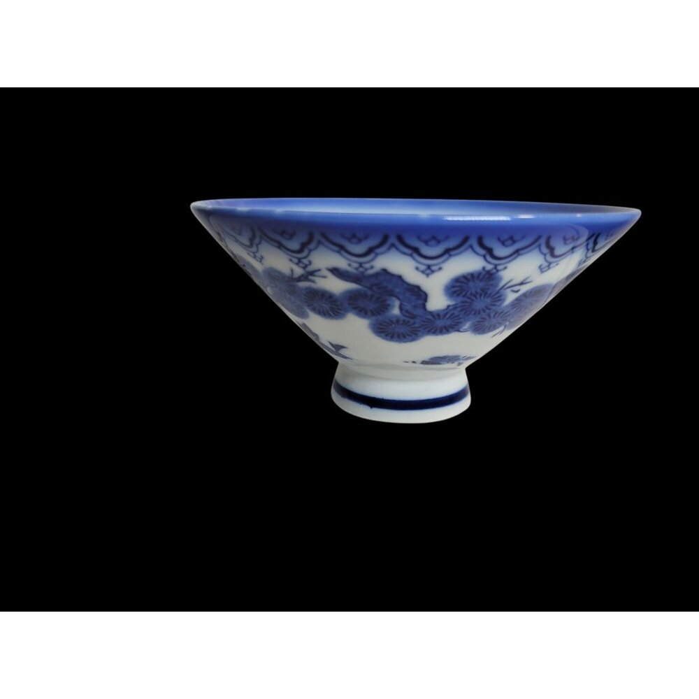 Mid-Century Japanese Sometsuke Rice Bowl  Blue & White Footed Porcelain - Picture 6 of 10